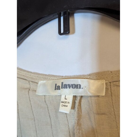 La Lavon Beige Sleeveless Pleated Crop Top With Tie Front Rayon & Linen Blend Li - Picture 3 of 6
